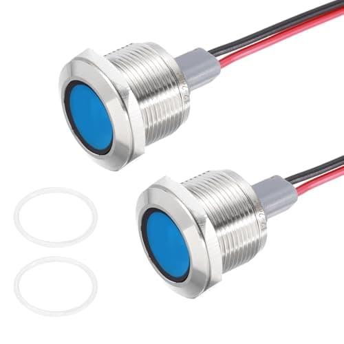 Image of PATIKIL 2Pcs 19mm(3/4") Indicator Light,12V-24V AC/DC 20mA LED Metal Signal Lamp Waterproof IP67 Flat Head Signal Lights with 205mm(8") Cable for Boat Car,Blue