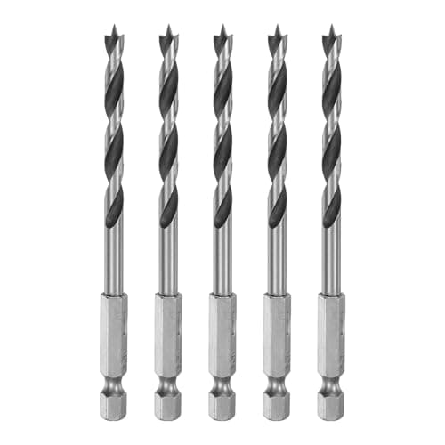Image of sourcing map 5pcs Brad Point Drill Bit 5mm (1/5") Dia Bearing Steel 1/4" Hex Shank Wood Drill Bits 2.01" Working Length Spiral Twist Drilling Tool for Woodworking Softwood Plywood Plastic