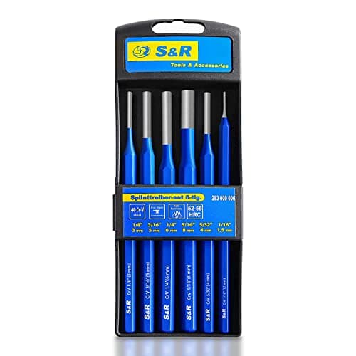 Image of S&R 6-Piece Pin Punch Set – Hardened Chrome Vanadium Steel | Precision Metalworking & Mechanics Tools | DIN 6450 C Certified