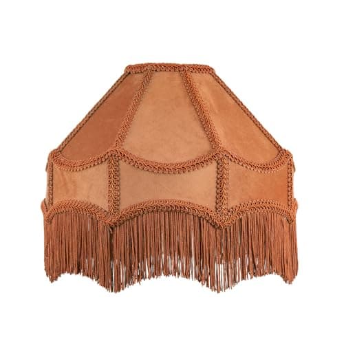 Image of Handmade Victorian Empire Pendant Lampshade in Soft Mustard Ochre Velvet with Embroidered Trims and Tassels | 30cm x 19cm | for Pendant Floor or Table Lamp by Happy Homewares