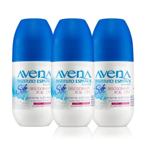 Image of Avena Instituto Español Deodorant Roll-On Soft, Extreme Softeness, Long-Lasting, Non-Alcohol, 3 Pack of 2.5 Fo each, 3 Bottles