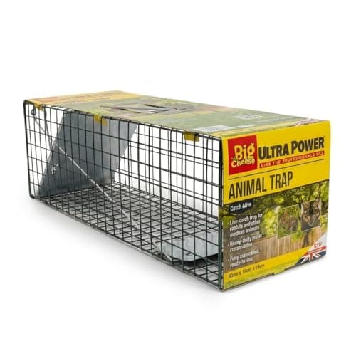 Image of The Big Cheese Live Animal Trap – Welfare-Friendly Live-Catch Cage Trap for Mink, Cats, and Similar Sized Animals, Indoor and Outdoor use, 60 cm x 19 cm x 19 cm, Silver