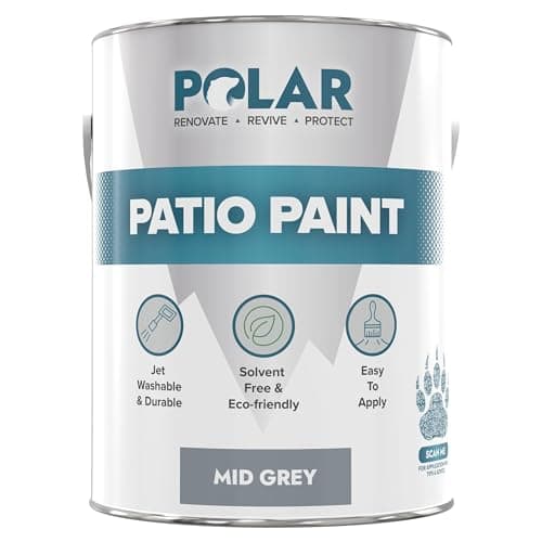 Image of Polar Patio Floor Paint - Mid Grey RAL 7045 - 5 Litres - Outdoor Floor Paint for Concrete, Garden Patio, Stone, Pathway Flags & Paving Slabs - Easy to Use UV & Weather Resistant