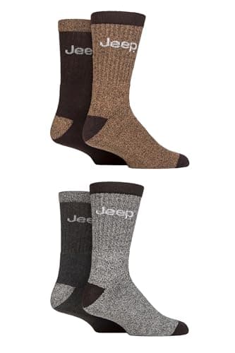 Image of Jeep Mens Marl Boot Socks Regenerated Cotton Soft Breathable for Walking Hiking Outdoors 4 Pair Multipack Size 6-11 Brown/Earth