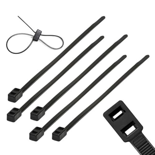 Image of TERF® 50 Pcs Black Double Head (Loop) Cable Ties 200mm (8'') X 4.8mm Heavy Duty Nylon Double Lock Zip Ties Wraps Secure Self Locking Tie for Garden Home Office Workshop Warehouse DIY Use