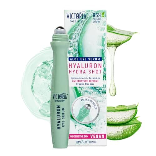 Image of Victoria Beauty Eye Serum Roller with Niacinamide, Hyaluronic Acid, Polyglutamic Acid and Aloe - for Dark Circles, Puffy Eyes, Eye Bags and Wrinkles - 95% Natural, 15ml
