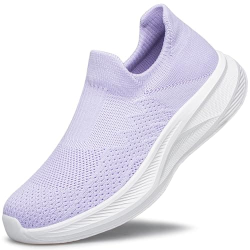 Image of SURFING TREE Womens Slip on Sneakers Workout Shoes Ladies Slip on Trainers Breathable Mesh Outdoor Shoes Fashion Casual Purple Size 5