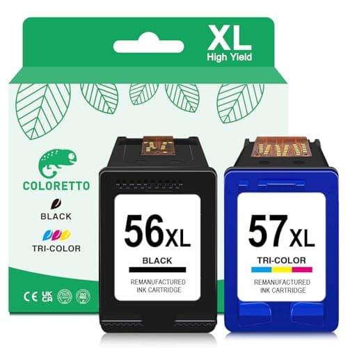 Image of COLORETTO 56XL 57XL Printer Ink Cartridge Black and Colour Replacement for HP 56 57 Compatible with HP OfficeJet 4212 4215 Photosmart 7450 7762 7960 PSC 1215 1216 1315 1210 DeskJet 450ci 5150 5550