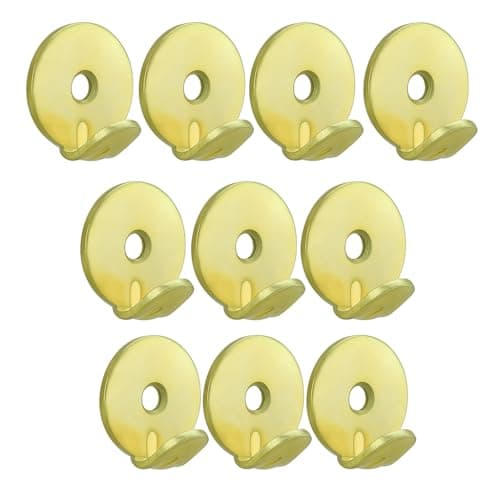 Image of 10 Pack Brass Plated Round Picture Hooks 25mm – Heavy Duty Wall Hooks for Hanging Pictures, Mirrors, Canvases and Frames – 1 Hole Gold Picture Hangers for Home and Office Use