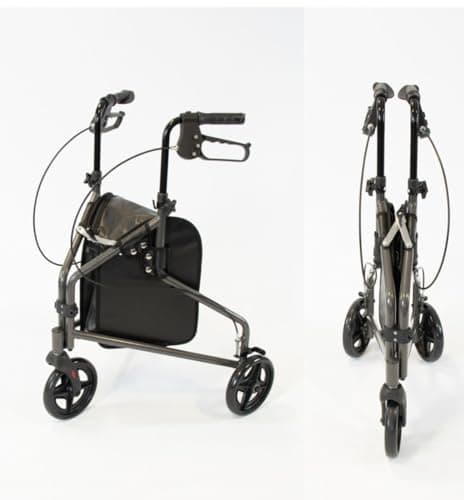 Image of NRS Healthcare 3 Wheel Steel Rollator Walking Aid with Bag & Lockable Brakes, Folding & Height Adjustable – Grey