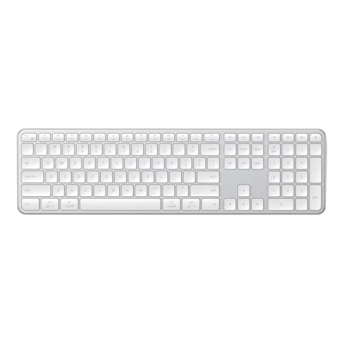 Image of Satechi Slim EX3 Wireless Keyboard, Full-Size Keyboard with Numpad, 𝗨𝗦 𝗤𝗪𝗘𝗥𝗧𝗬 𝗟𝗮𝘆𝗼𝘂𝘁, 2.4GHz Connection for macOS, Windows, Android, USB-C Rechargeable Battery - Silver