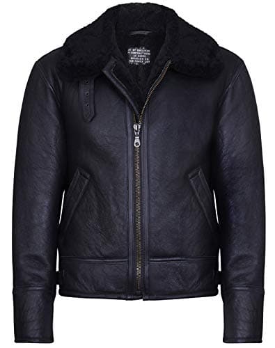 Image of Infinity Leather Men's Black B3 'Air Force' Real Shearling Sheepskin Aviator Pilot Flying Jacket L