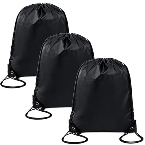 Image of Vexorlian 3‑Pack Black Waterproof Drawstring Gym Bags – Sports Cinch Sack Backpack for Outdoor, Gym, Travel & Swimming