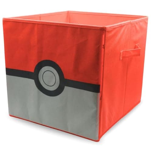 Image of HOX Kids Pokemon Pokeball Collapsible Storage Boxes with Handles Durable Fabric Foldable Storage Cubes | Compatible Ikea Kallax Furniture | Perfect For Organising Kids Room & Playroom