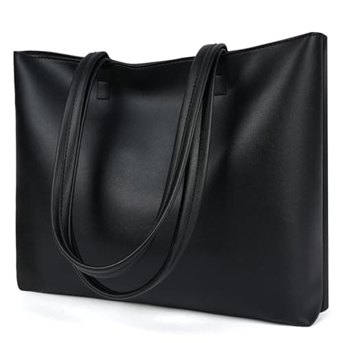 Image of flintronic Women Tote Bag, PU Leather Handbag with Zip Compartment, Large Capacity Shoulder Handbag, for College School Work Daily Bag Travel Shopping-Black(38 * 30 * 10.5CM)