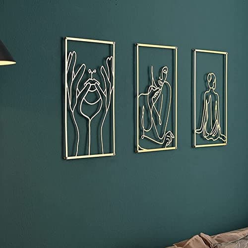Image of 3Pack Modern Minimalist Wall Art Decor, Gold Metal Wall Art Abstract Female Single Line Art Hanging, Wall Sculpture Decor Accents for Bedroom and Living Room - 15.7"X11"