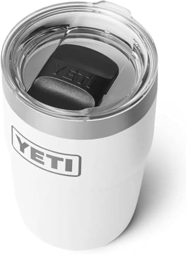 Image of YETI Rambler 8 oz (236 ml) Stackable Cup with Durasip Ceramic Lining, Stainless Steel Vacuum Insulated Coffee Cup with Removable Magslider Lid, White