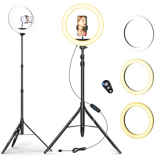 Image of 10 inch Ring Light with Tripod Stand & Phone Holder, Selfie Ringlight with Remote for Phone, 56" Tall Circle Light, LED Ring Lamp for Makeup, Video Recording, Conferencing, TikTok, Twitch