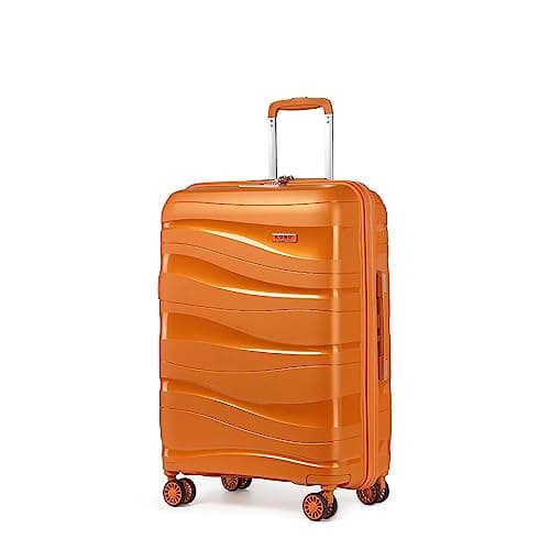 Image of Kono Large Check in Luggage 28 inch Lightweight Polypropylene Hard Shell Suitcase with TSA Lock Spinner Wheels (Orange)