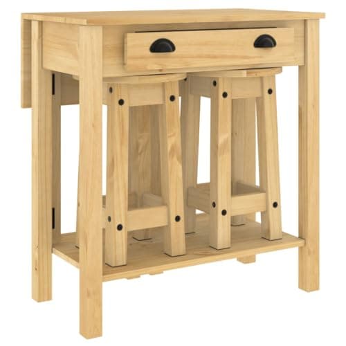 Image of vidaXL 3-Piece Bar Set Solid Pine Wood - Foldable Bar Table and Stools with Comfort Seating, Honey Wax Finish, Fits Kitchen/Dining Room, 4005696