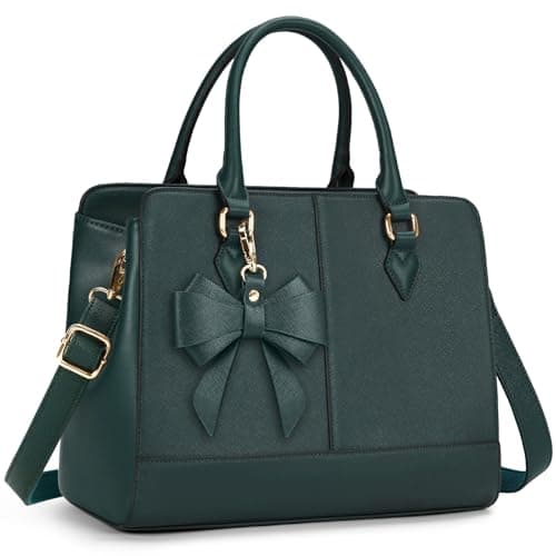 Image of RAINSMORE Handbags for Women Waterproof Ladies Handbags PU Leather 13 Inch Women's Top-Handle Bags Medium Womens Shoulder Bags Fashion Tote Bag for Work Business Casual Dark Green