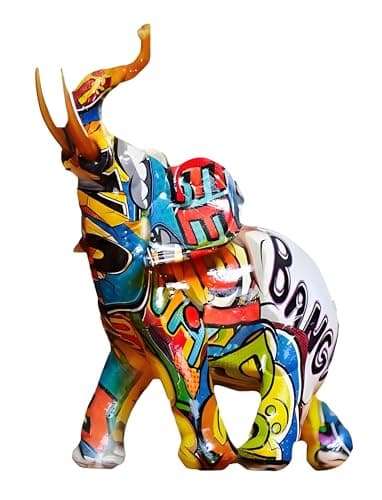 Image of Decorative Elephant Figurine, Graffiti Art Design, Multicoloured, Perfect Elephant Ornaments on Window Sill, Shelf, Desk, etc. Distinctive and High-grade Appearance (Large)