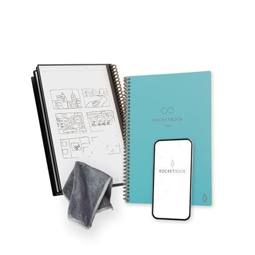 Image of Rocketbook Core Reusable Spiral Notebook, Executive Size 15 cm x 22.4 cm, Teal - Dotted Pages, App-Connected, Erasable, Durable Cover, Ideal for School, Work, and Creative Projects