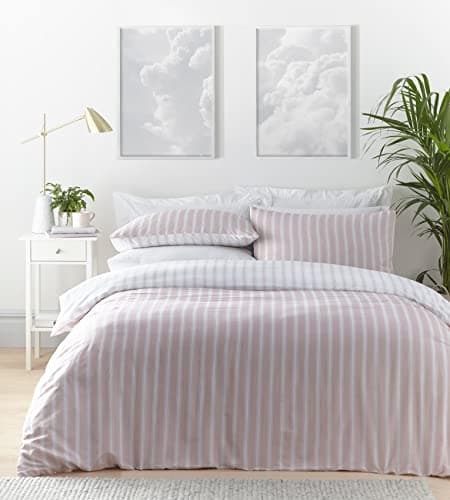 Image of Portfolio Home Harvard Stripe Pink King Size Duvet Set Reversible Bedding Bed Set