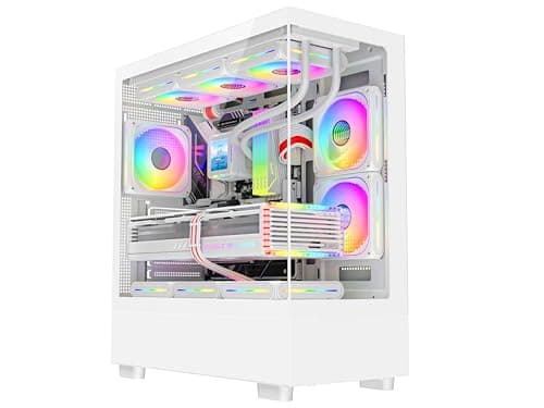 Image of ASC Gaming PC Tower, AMD Ryzen 5 5500, 16GB RAM, 1TB+256GB SSD, RTX4060 8GB Graphics, Windows 11, White RGB 9 Fan Glass Gaming Case..
