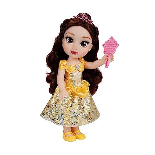 Image of Disney Princess Belle Doll, 14” / 35cm Tall Doll with Royal Reflection Eyes Includes Shimmery Platinum Holofoil Printed Removable Dress, Shoes, Tiara and Brush. Perfect for Girls Ages 3+