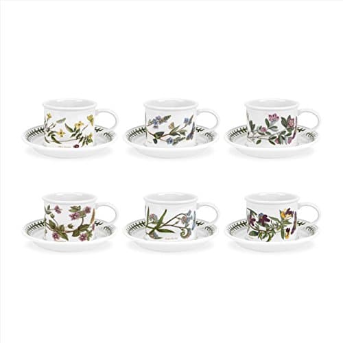 Image of Portmeirion x Botanic Garden Set of 6 Teacups & Saucers - Multi-Colour Drum Shape Tea Cup with Elegant Floral Design, Suitable for Everyday Dining or Picnics, Made in England
