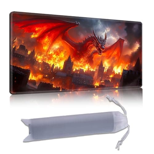 Image of DISUOFEART Playmat for MTG & Magic: The Gathering, Red Fire Dragon Destroying Medieval City 24x14 inch Non-Slip TCG Game Mat for Commander, Card Game Table Mat