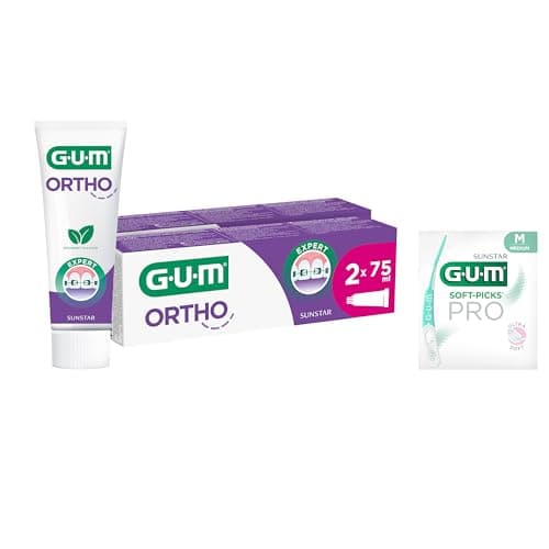 Image of GUM ORTHO Tooth Gel, Especially for Braces Wearers, Reduces Plaque Formation, Strengthens Enamel, Peppermint Flavour, 2 x 75 (with 1 Free Sample)