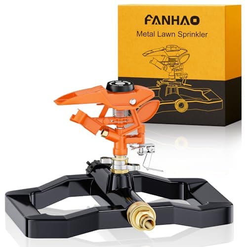 Image of FANHAO Heavy Duty Pulsating Impact Sprinkler for Yard, 100% Metal Base with 360 Degree Rotating Lawn Sprinklers, Adjustable Large Area Irrigation Sprinkler for Garden, Covers Up to 5,800 Sq. Ft