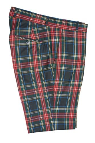 Image of Mens Red Tartan Tweed Check Golf Sta Press Trousers Slim Fit 60s 70s Mod Retro Pants (Black Stewart Red Tartan, 36W)