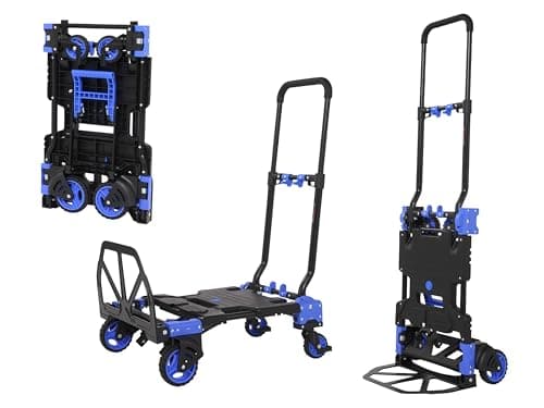 Image of 2-in-1 Sack Truck, Multi Purpose Folding Black/Blue Plastic Hand Trolley & Platform Cart with Aluminium Frame & Telescopic Handle