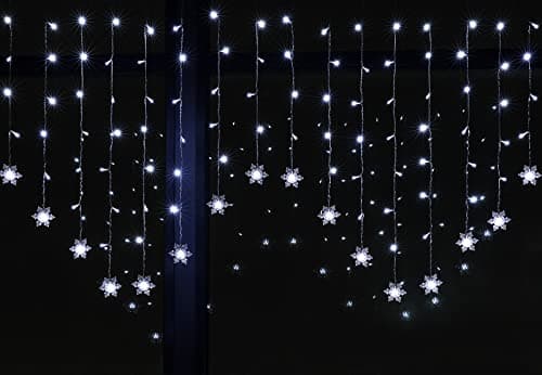 Image of BLOOMWIN Christmas Window Lights 2m x 1m 104 LEDs Snowflakes Curtain Fairy Light Xmas Decoration for Indoor Party Bedroom