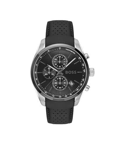 Image of BOSS Chronograph Quartz Watch with Calendar for Men Grand Prix 44 Collection with Black Leather Strap - 1514224