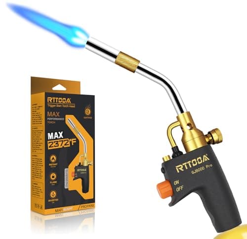 Image of RTTOOA Propane Torch Head, GJ-8000pro High Intensity Torch Head, Trigger Start Gas Torch Kit for Propane, Pencil Flame Welding Torch Fuel by Mapp/Map/Propane, Soldering, Cooking（CSA Certified