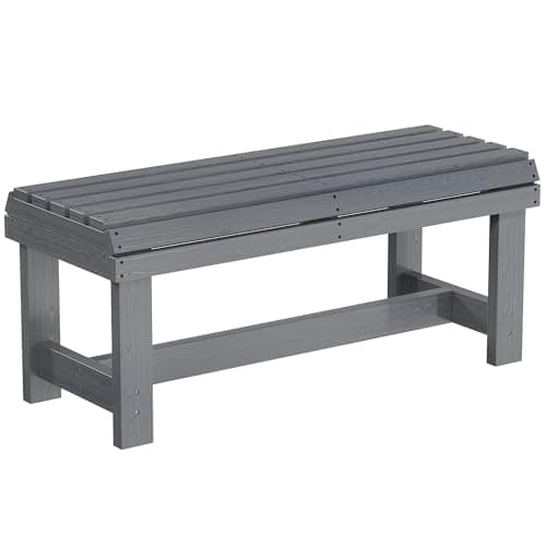 Image of Outsunny Wooden Garden Bench, 2 Seater Outdoor Bench with Slatted Curved Seat, Backless Small Wood Garden Furniture, 240 KG Capacity for Porch, Park, Patio, 100 x 40 x 43 cm, Grey Embossed Finish
