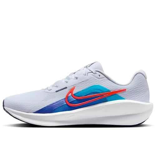 Image of Nike Downshifter 13 FD6454 Men's Road Running Shoe, Football Grey Bright Crimson Deep Night, 10 UK