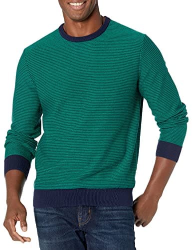 Image of Amazon Essentials Men's Crewneck Sweater (Available in Big & Tall), Emerald Green Stripe, Medium