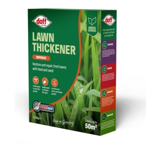 Image of Doff Lawn Thickener 1.25kg | Feed & Seed Blend for Thicker, Greener Lawns | Restores Damaged & Patchy Grass | Covers Up to 50m² | Enriched Soil Formula | Green Choice