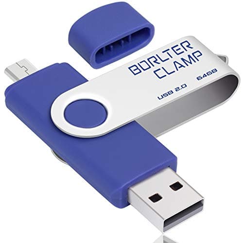 Image of BORLTER CLAMP 64GB OTG Memory Stick Dual USB Flash Drive, Swivel Thumb Drive with Micro USB Drive Port for Android Smartphone Tablet & Computer (Blue)