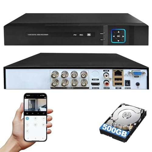 Image of 8 Channel Security DVR Recorder With 500GB HDD, 6-In-1 CCTV Recorder With Hard Drive, Supports 8ch Analog Cameras for Camera Home Surveillance System, for Analog AHD, TVI, CVI, CVBS, XVI, IPC 5MP