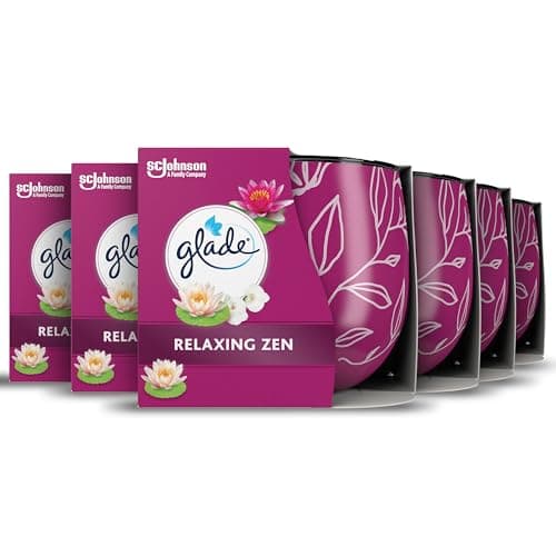 Image of Glade Jar Candle, Scented Candle Infused with Essential Oils, Made without Palm oil, Up to 25 Hour Burn Time, Relaxing Zen, Pack of 6 (6x108g)