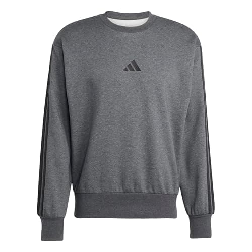 Image of adidas Men's ESSENTIAL THREE STRIPES FLEECE SWEATSHIRT, dark grey heather/black, XL