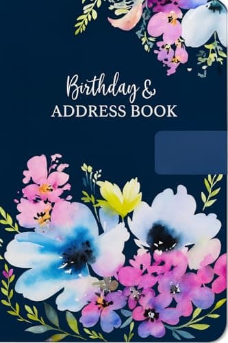Image of Tallon (7573) A5 Size Address & Birthday Book Satin Navy Blue Fabric Floral Design Magnetic Closure-(21x15cm) Book