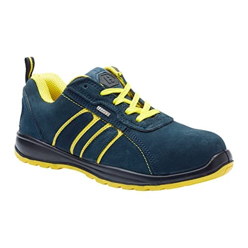 Image of Blackrock Hudson Steel Toe Cap Safety Shoes, Mens and Womens, Workwear, Non Slip, Wide Fit Trainers, Suede, Blue/Yellow, Lightweight Safety Shoes - Size 8