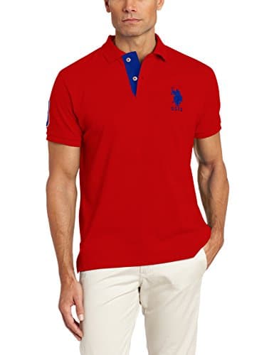 Image of U.S. Polo Assn. Men's Short-Sleeve Polo Shirt with Applique, Engine Red/International Blue, Medium